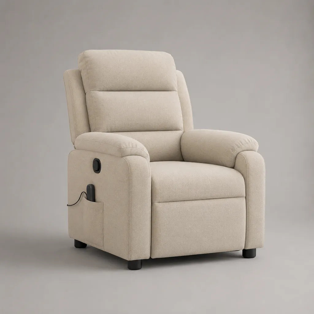 Fauteuil relax inclinable massant et chauffant en polyester beige, 92 × 95 × 105 cm