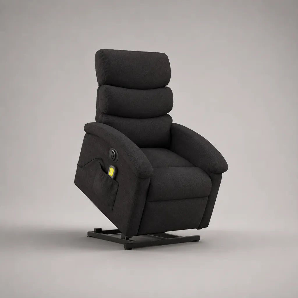 Fauteuil releveur électrique inclinable 1 place en polyester anthracite avec dossier haut, 76 × 88 × 108 cm