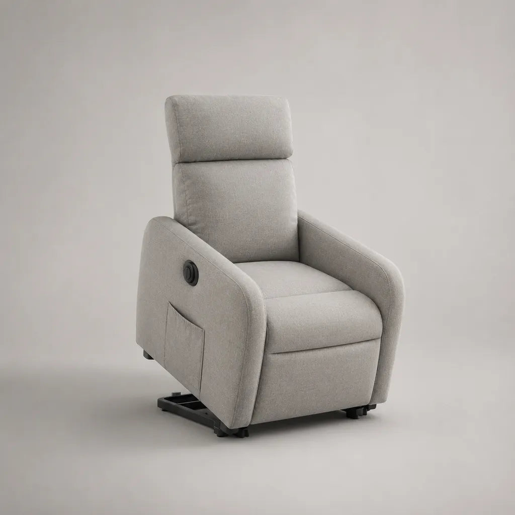 Fauteuil relax électrique en polyester gris clair avec repose-pieds, 76 × 92-160 × 108 cm