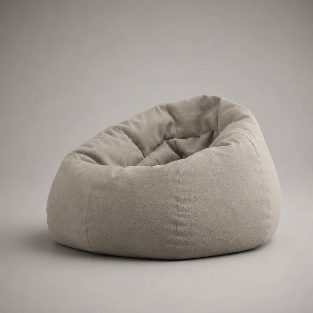 Fauteuil pouf poire rond en velours polyester gris clair, 90 × 90 × 65 cm