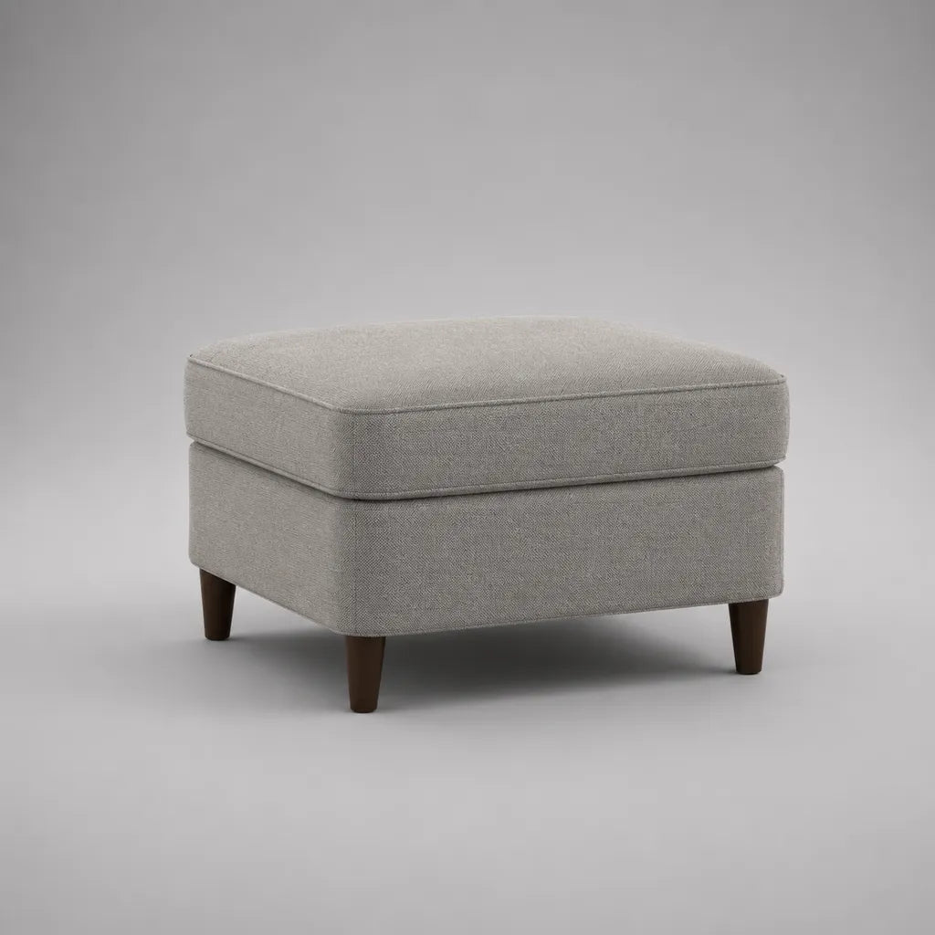 Repose-pieds rectangulaire rembourré en tissu gris clair avec pieds en bois, 60 × 50 × 45 cm
