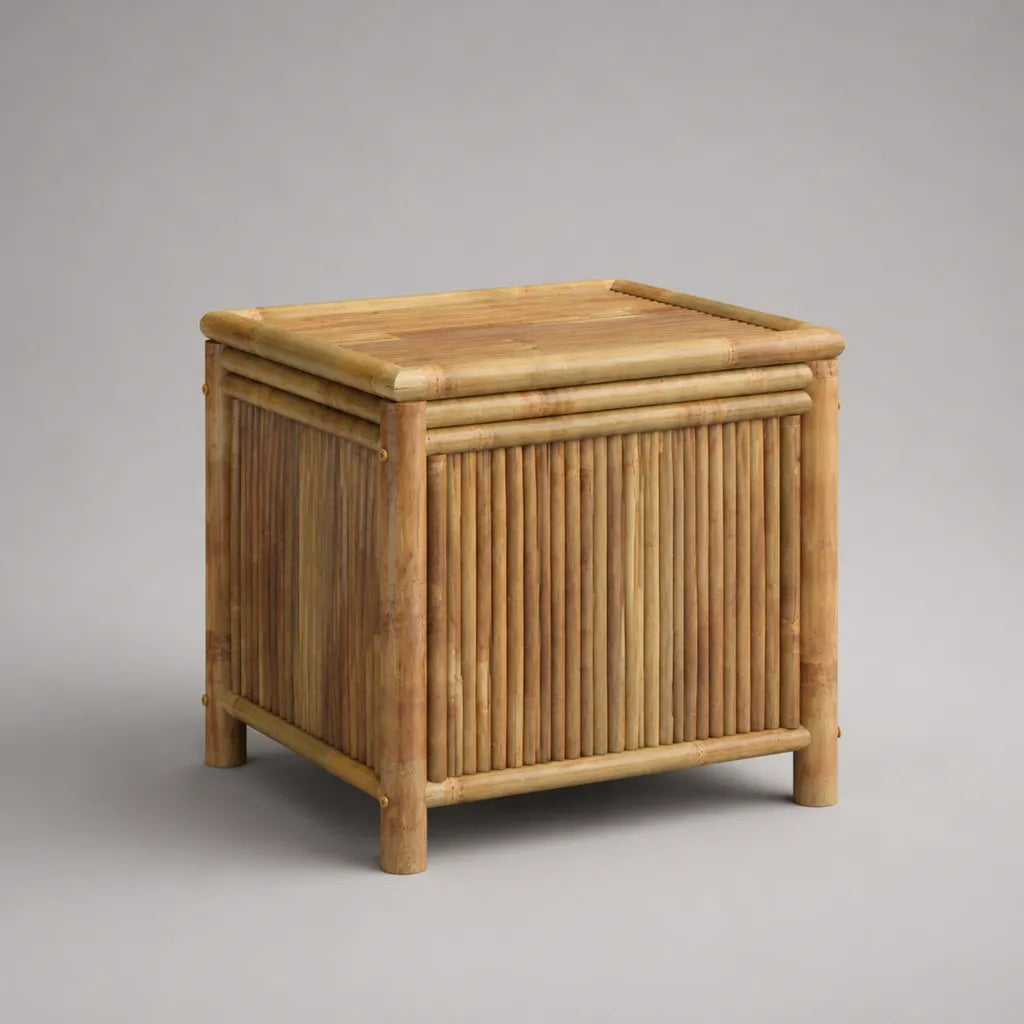 Coffre de jardin carré en bambou naturel avec couvercle, 60 × 60 × 60 cm