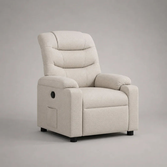 Fauteuil relax manuel inclinable en tissu écru avec repose-pieds, 76 × 92 × 105 cm