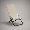 Chaise basse pliante d’extérieur en toile polyester et acier, beige et noir, 58 × 76 × 82 cm