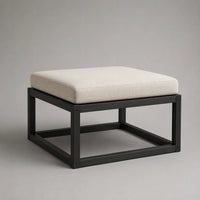 Repose-pieds carré beige et noir en polyester et acier, 60 × 60 × 43 cm