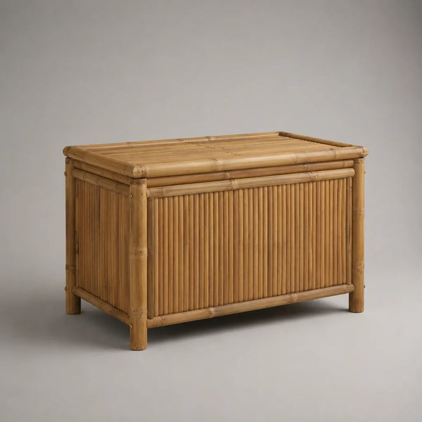 Coffre de rangement extérieur rectangulaire en bambou massif marron clair, 100 × 50 × 60 cm