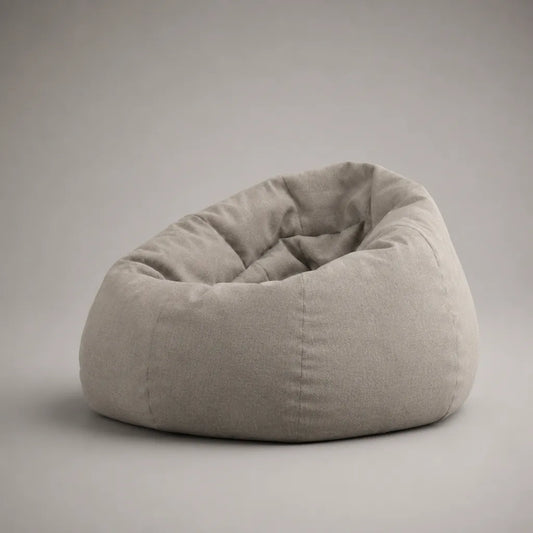 Fauteuil pouf poire rond en velours polyester gris clair, 90 × 90 × 65 cm
