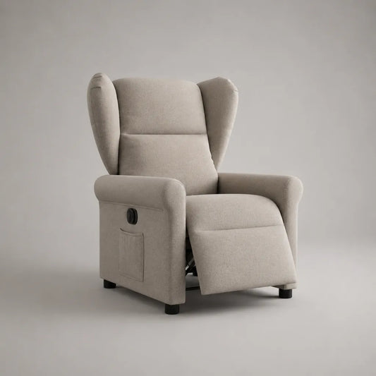 Fauteuil relax manuel inclinable en polyester beige et noir avec dossier à oreilles, 72 × 90 × 105 cm