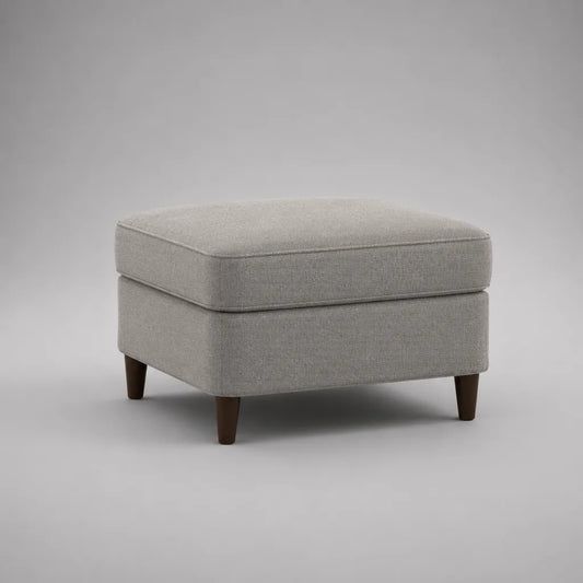 Repose-pieds rectangulaire rembourré en tissu gris clair avec pieds en bois, 60 × 50 × 45 cm