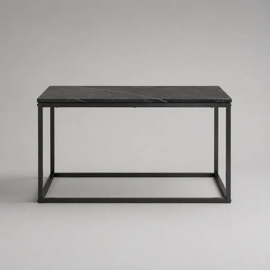 Table basse rectangulaire en MDF effet marbre noir et acier noir, 100 x 50 x 45 cm